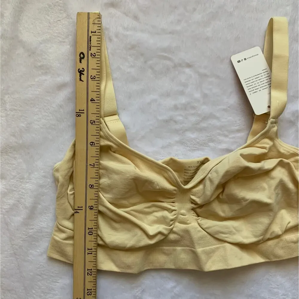 NWT Feelingirl Womens XXL Pale Yellow Comfort Sports Bra Bralette Nylon Stretch